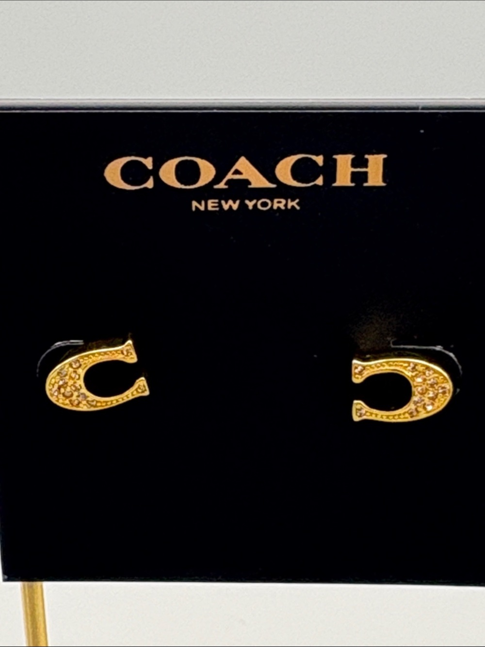 COACH Gold Crystal 'C' Horseshoe Stud Earrings